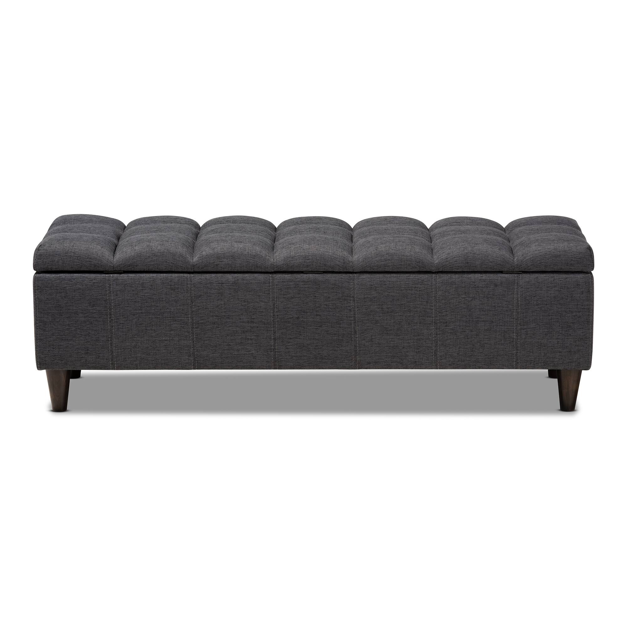 Alt View 1. Baxton Studio - Brette Mid-Century Modern Fabric Upholstered Finished Wood Storage Bench Ottoman - Charcoal.