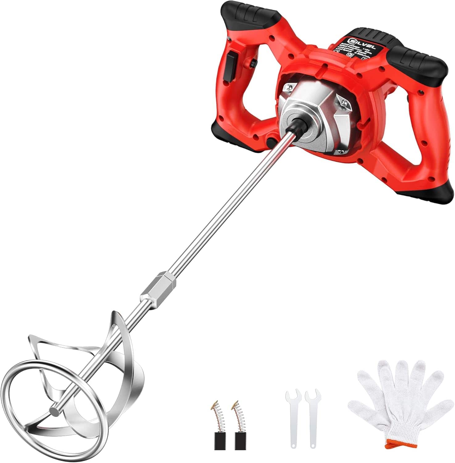 Silvel - 110V Electric Cement Mixer, 2300W Handheld Concrete Mixer, Portable Mortar Mixer with 6 Adjustable Speed - Red
