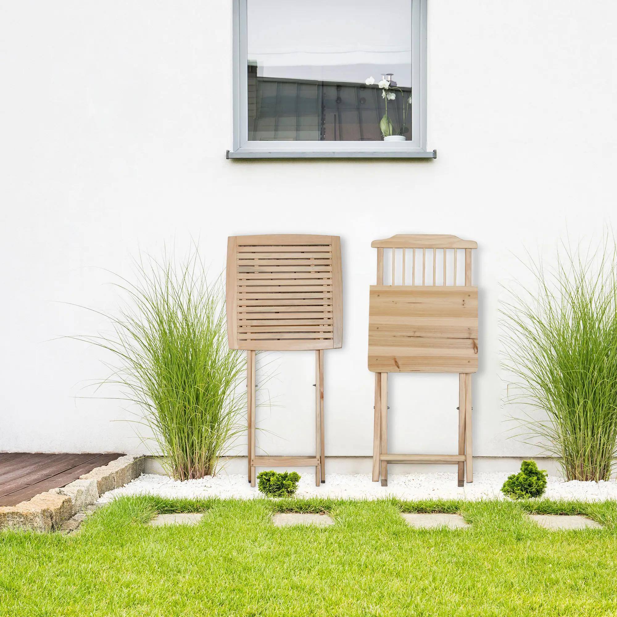 Alt View 2. Resenkos - Resenkos 3 Piecess Patio Folding Bistro Set, A Table And Two Chairs, Cushion, Fir Wood Seat, Dark Blue - Dark Blue.