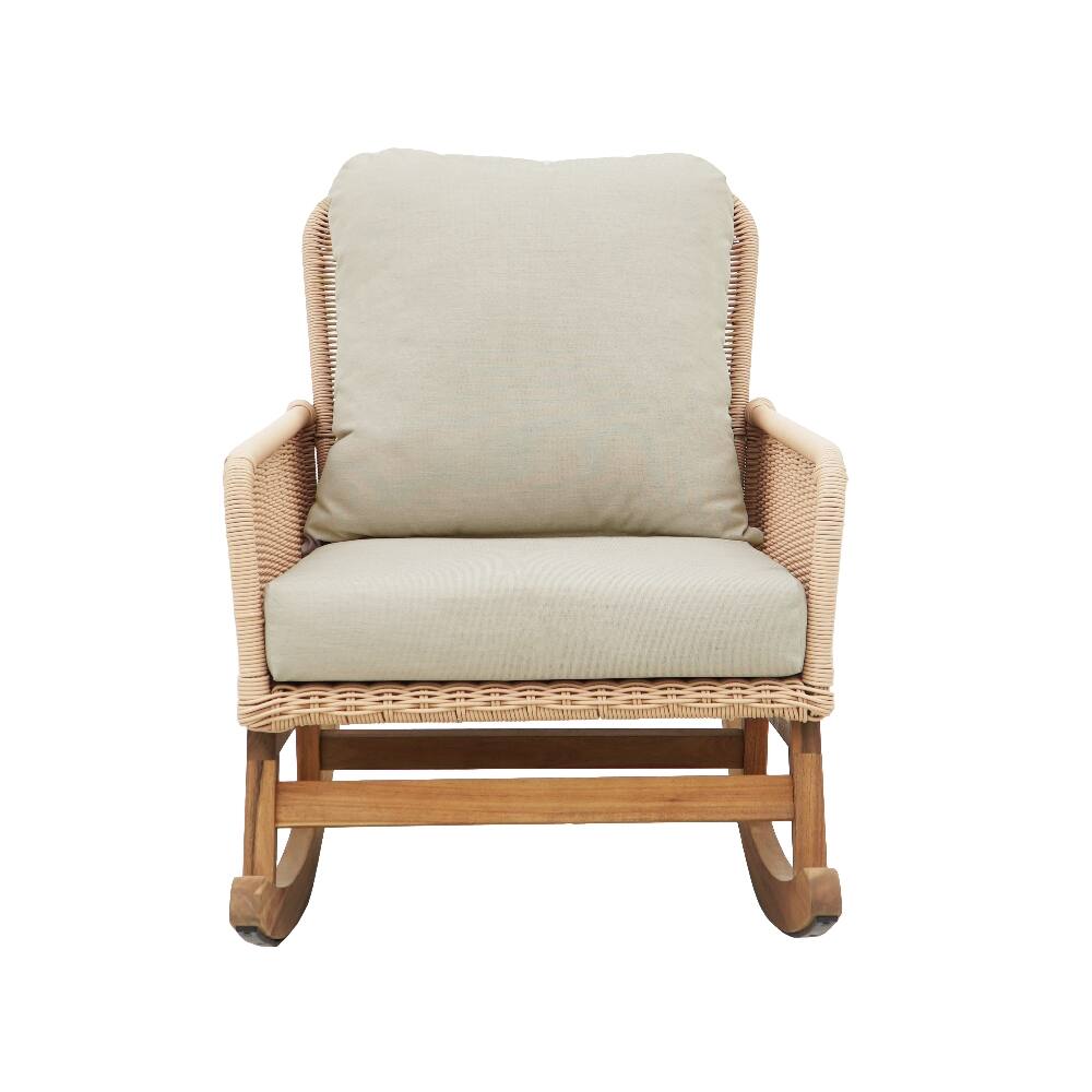 Alt View 3. Loheer - Loheer Beige Wicker Rocking Chair Indoor Outdoor Patio Rocker - Beige.