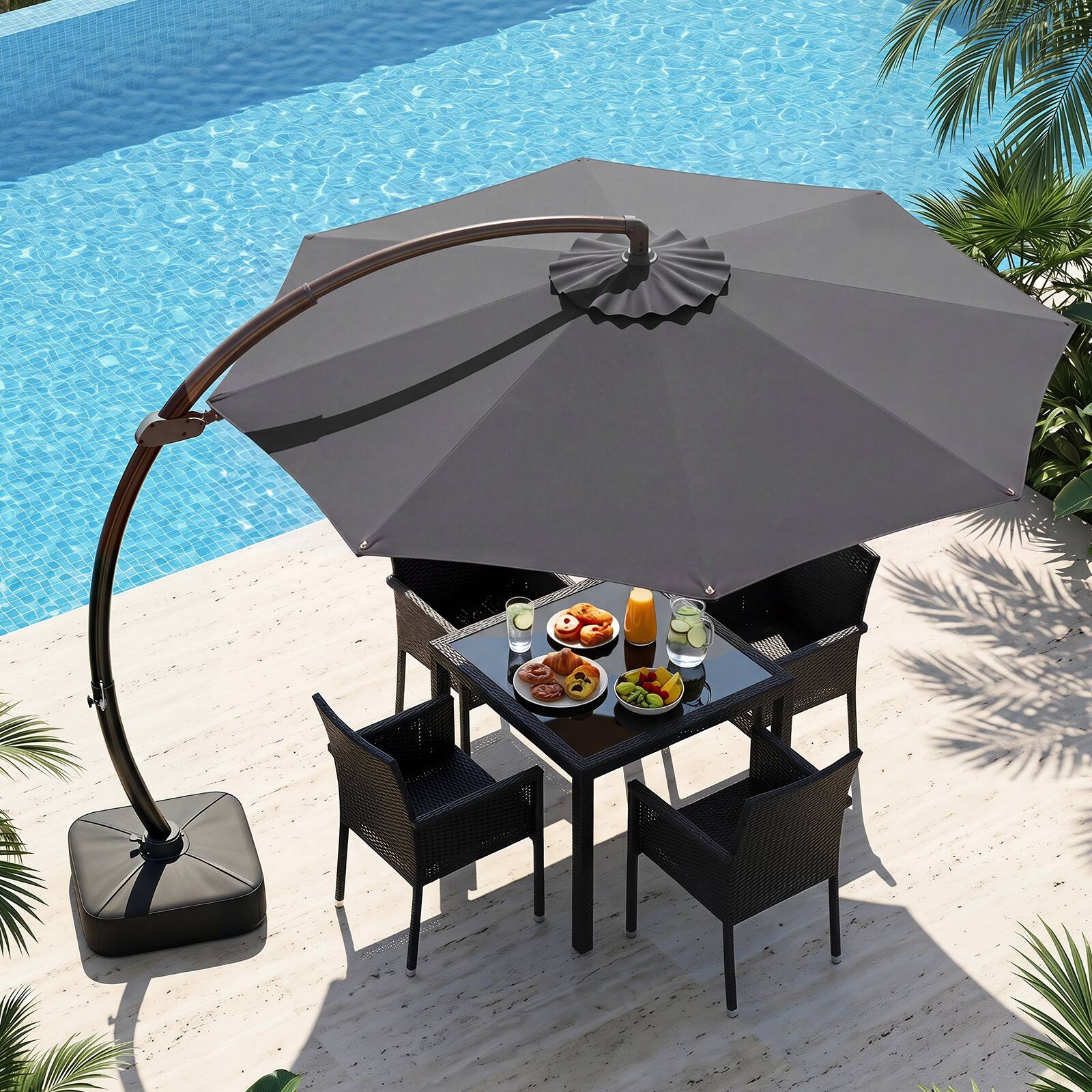 Alt View 3. Costway - Costway 11 FT Cantilever Patio Umbrella with Base, 360° Rotation & Tilt Adjustment for Yard - Gray.