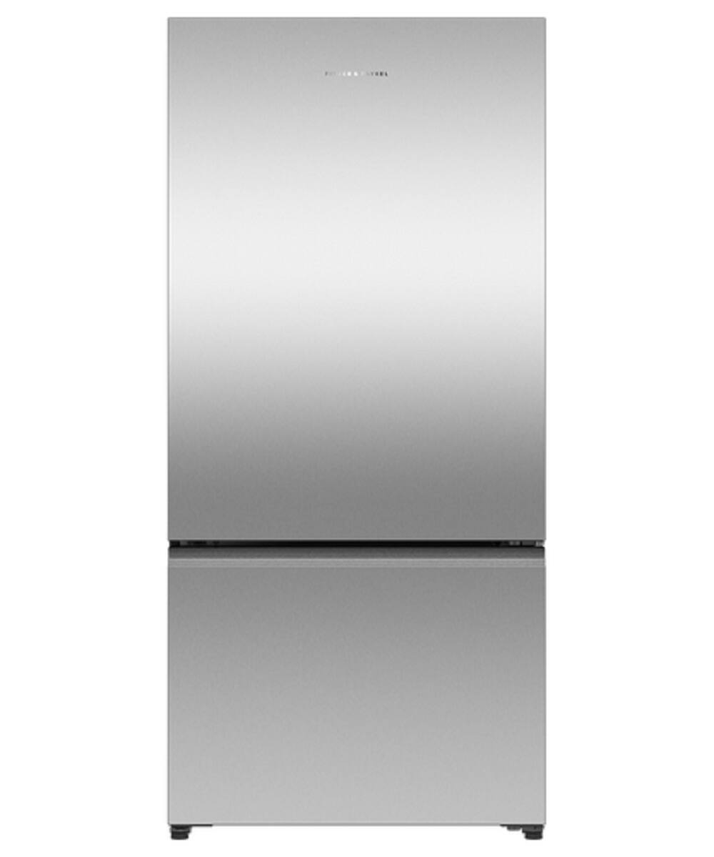 Front. Fisher & Paykel - 32 in. Wide 18.2 Cu. Ft. Bottom Mount Freezer Freestanding Refrigerator with Ice - Stainless Steel.