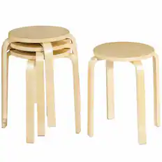 Front. Costway - Costway Set of 4 18" Stacking Stool Round Dining Chair Backless Wood Home Decor - Amber.