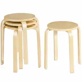 Costway - Set of 4 18" Stacking Stool Round Dining Chair Backless Wood Home Decor - Amber
