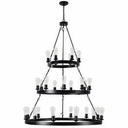 RYHNUYNE - 45-Inch Black 3-Tier Industrial Pendant Light with 27 Sockets, Adjustable Chain, for Dining Room, Living Room