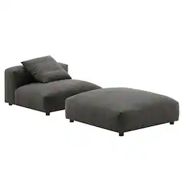Solace Modular Upholstered Fabric Armless Chair and Ottoman Set by Modway - Charcoal