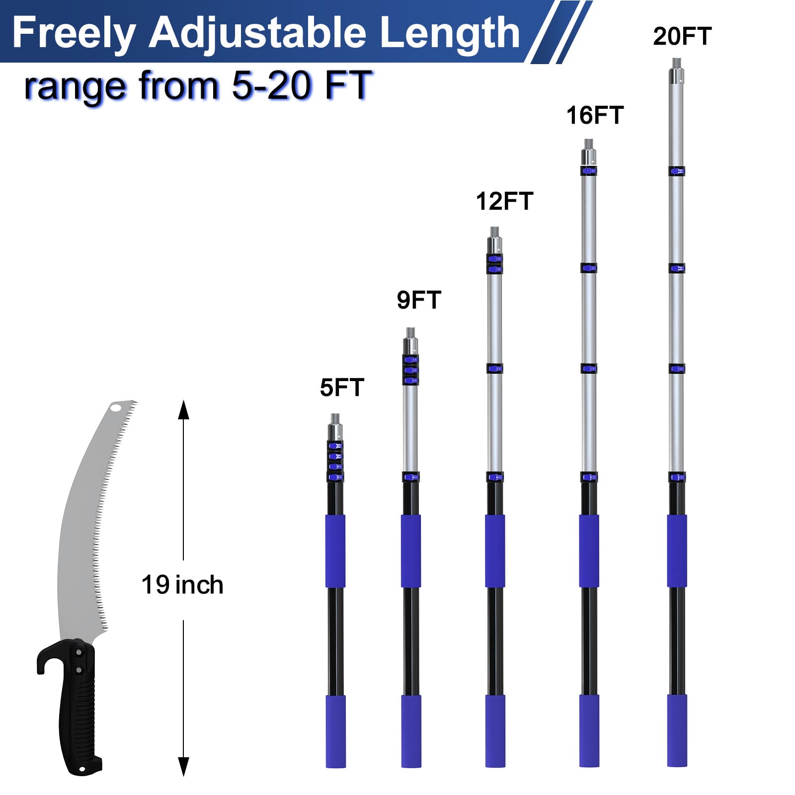 Freely Adjustable Length  
range from 5-20 FT  

5FT  
9FT  
12FT  
16FT  
20FT  

19 inch