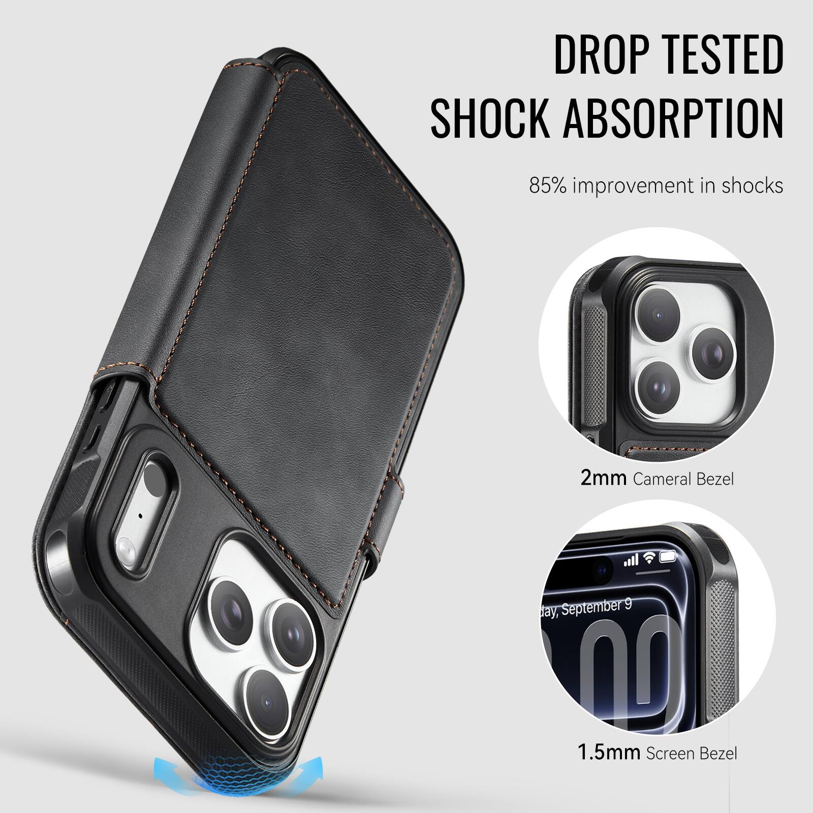 DROP TESTED SHOCK ABSORPTION  
85% improvement in shocks  

2mm Cameral Bezel  

1.5mm Screen Bezel