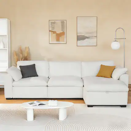 Front. Dyonery - Dyonery 120" Sectional Couches,Modern Modular Sectional Sofa,with Comfy Deep Seats,Fluffy L-Shape PU Leather Sofa Couch - Beige.