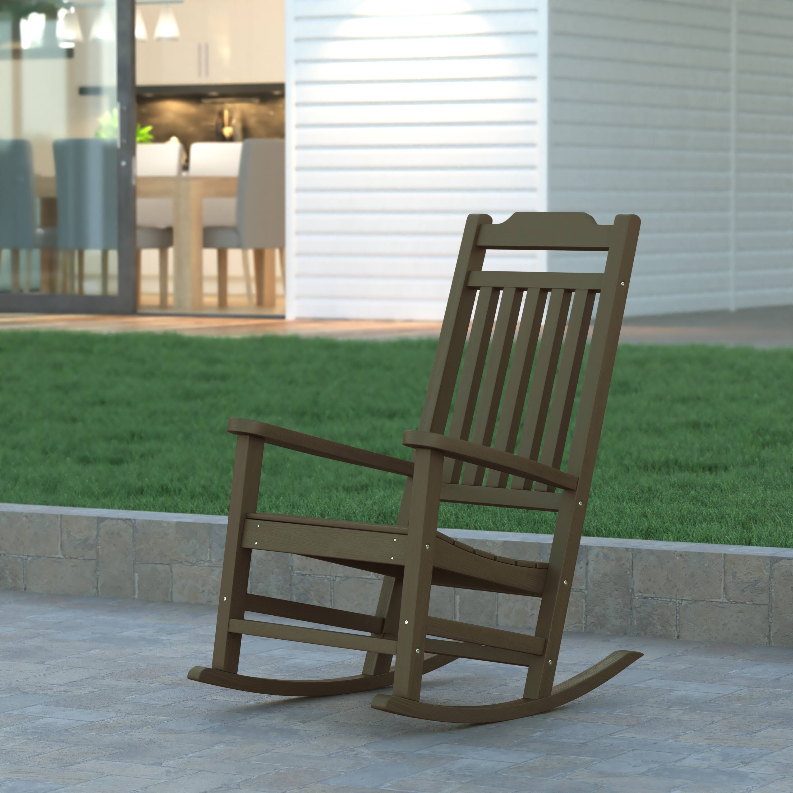 Alt View 1. Emma + Oliver - All-Weather Poly Resin Wood Rocking Chair - Patio and Backyard Furniture - Mahogany.