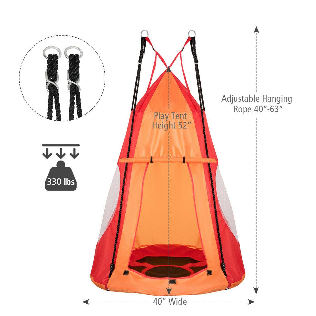 Play Tent  
Height 52"  
Adjustable Hanging Rope 40"-63"  
330 lbs  
40" Wide