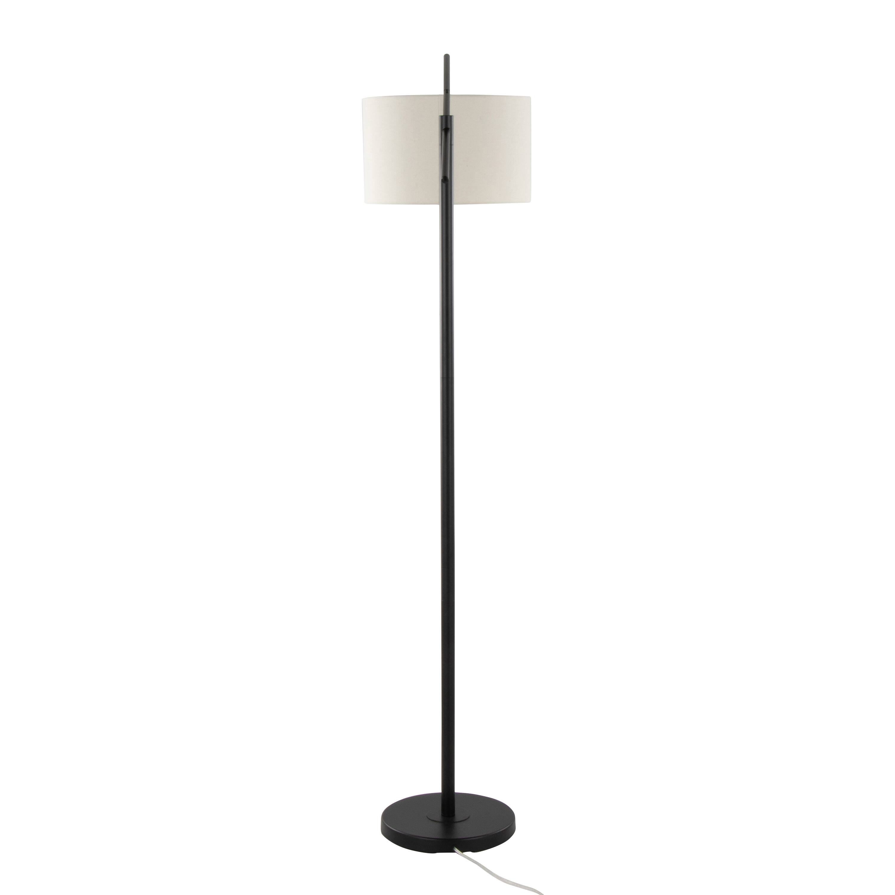 Back. Loheer - Loheer 69 Inch Contemporary Metal Floor Lamp Matte Black Tall Standing Light with Natural Linen Shade for Living Room - Black.
