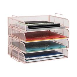 Mind Reader - Stackable Paper Tray, Desktop Organizer, File Storage, Office, Metal Mesh, 4 Pcs - Pink