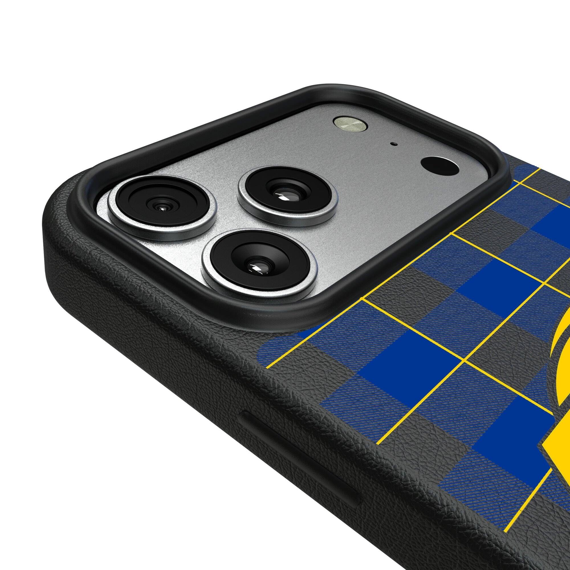 Alt View 2. Keyscaper - Los Angeles Rams Plaid Magnetic Bump iPhone Case - 16 - Black.