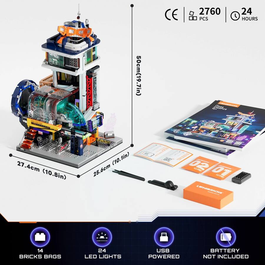 Modular Train Set Lumibricks Cyberpunk Floating Train Station Building Set with LED ...