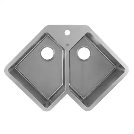 Front. Siljoy - DAX Handmade Corner Double Bowl Top Mount Kitchen Sink 32.75"x22.75" Stainless Steel Space-Saving Design Modern Upgrade - Steel Gray.