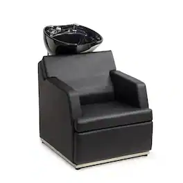 Winado - Salon Backwash Unit Shampoo Chair with Tilting Porcelain Bowl & Retractable Sprayer & Rubber Neck Rest for Barbershop - Black