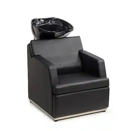 Front. Winado - Salon Backwash Unit Shampoo Chair with Tilting Porcelain Bowl & Retractable Sprayer & Rubber Neck Rest for Barbershop - Black.