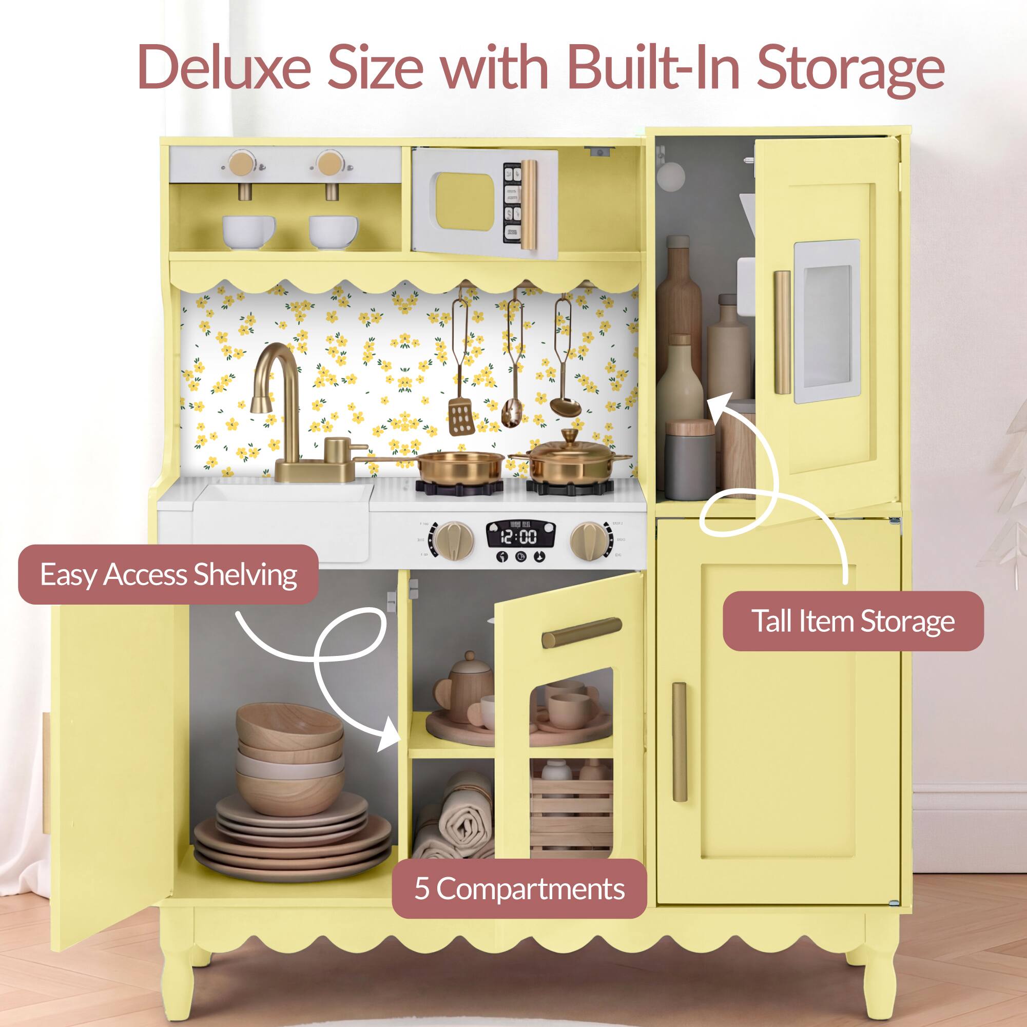 Deluxe Size with Built-In Storage

Easy Access Shelving

Tall Item Storage

5 Compartments