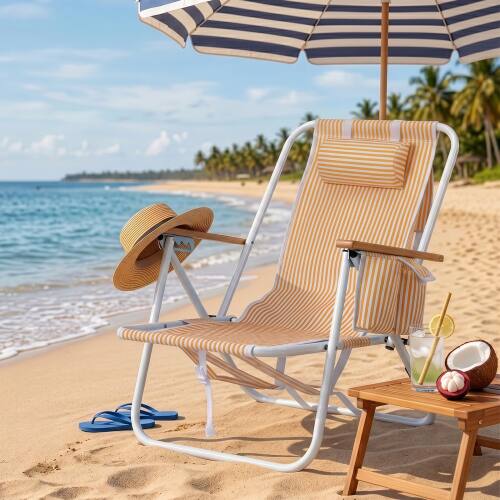 Alt View 9. Winado - Folding Beach Chair, Portable Reclining Lounge Chair with Adjustable 4-Position, Padded Headrest for Beach Pool Garden - Orange & White Stripes.