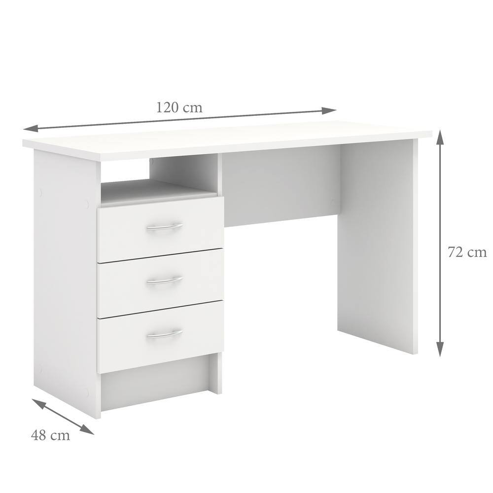 Left. FurniFact - Sleek White Computer Desk with Three Drawers and Open Shelf for Storage - White.