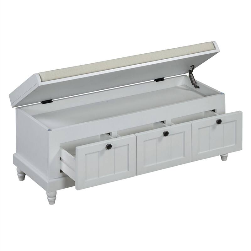 Angle. HTUTWOO - Shoe Storage Bench for Living Room Entryway Hallways - Bench with Cushion and Three Drawers,Fluted Entryway Bench - Light Gray.