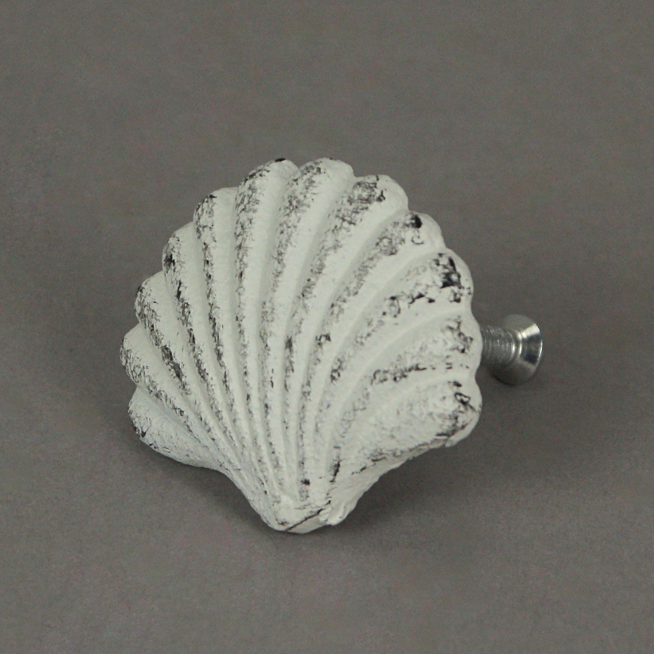 Alt View 8. Zeckos - Set of 6 White Cast Iron Scallop Sea Shell Drawer Pulls Nautical Cabinet Knobs - White.