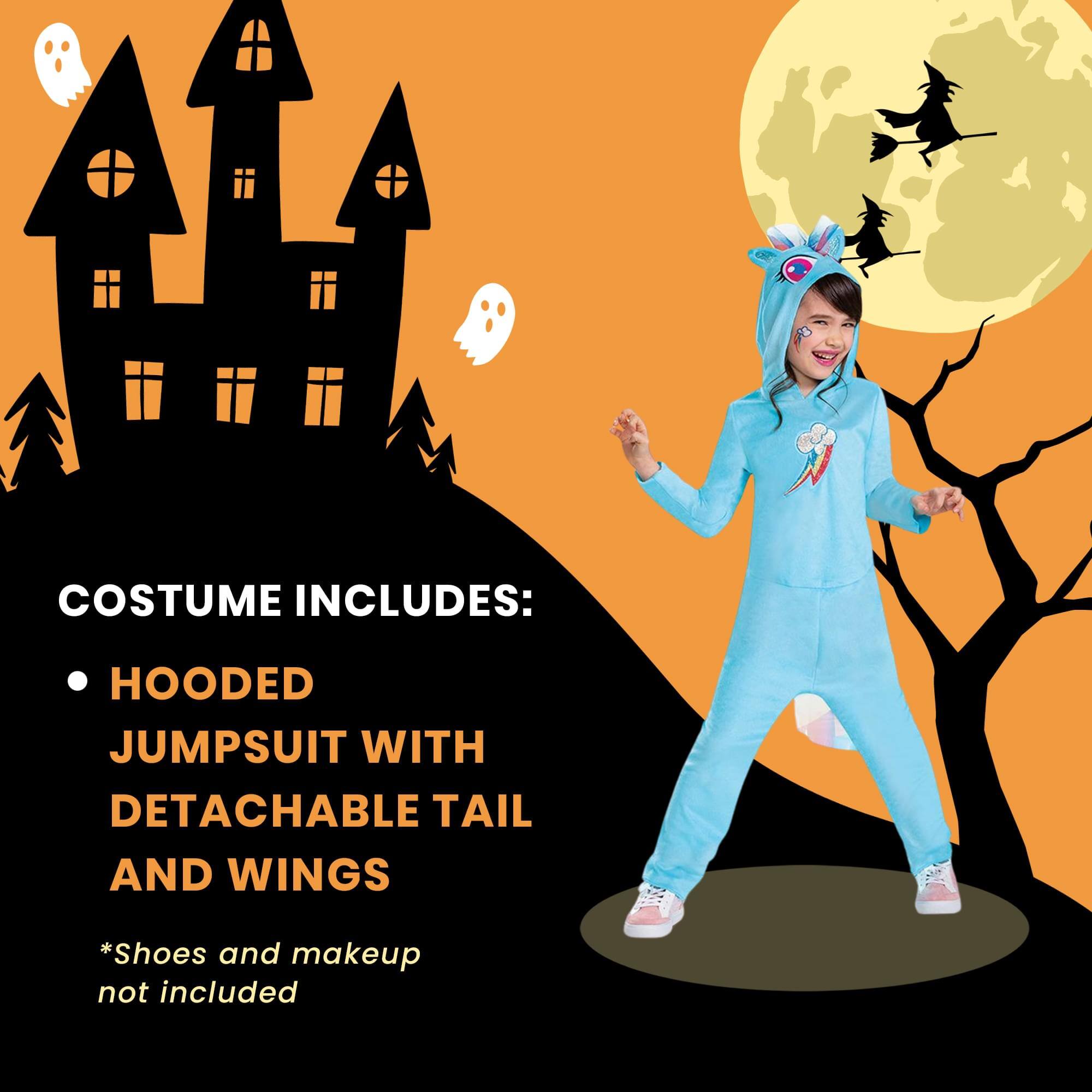COSTUME INCLUDES:  
- HOODED JUMPSUIT WITH DETACHABLE TAIL AND WINGS  
*Shoes and makeup not included
