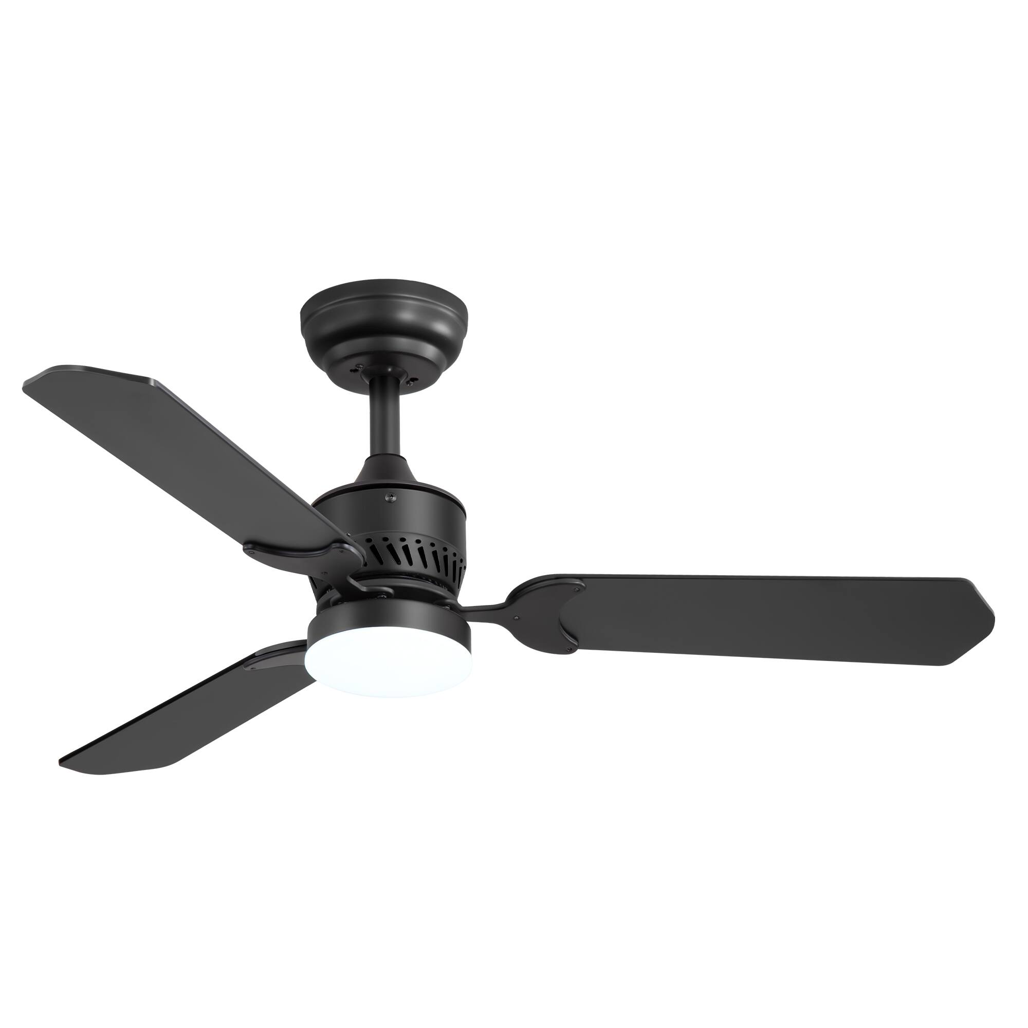 Angle. Breezary - 42" Indoor Modern Ceiling Fan with Remote, 3 Blades, 3-Color Light, 6-Speed DC Motor, Timer, 4''/8'' Downrods - Matte Black.
