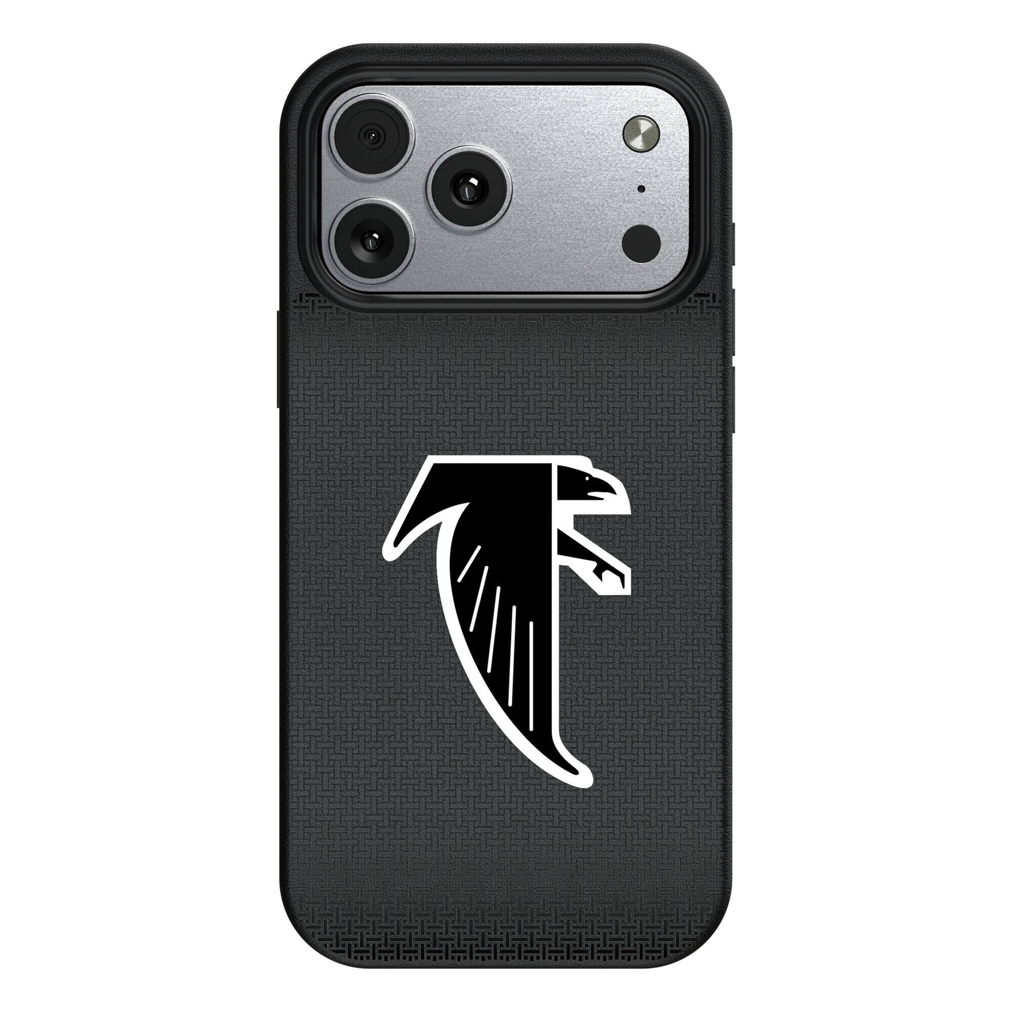 Front. Keyscaper - Atlanta Falcons Linen Logo iPhone Magnetic Bump Case - 16 Pro Max - Black.