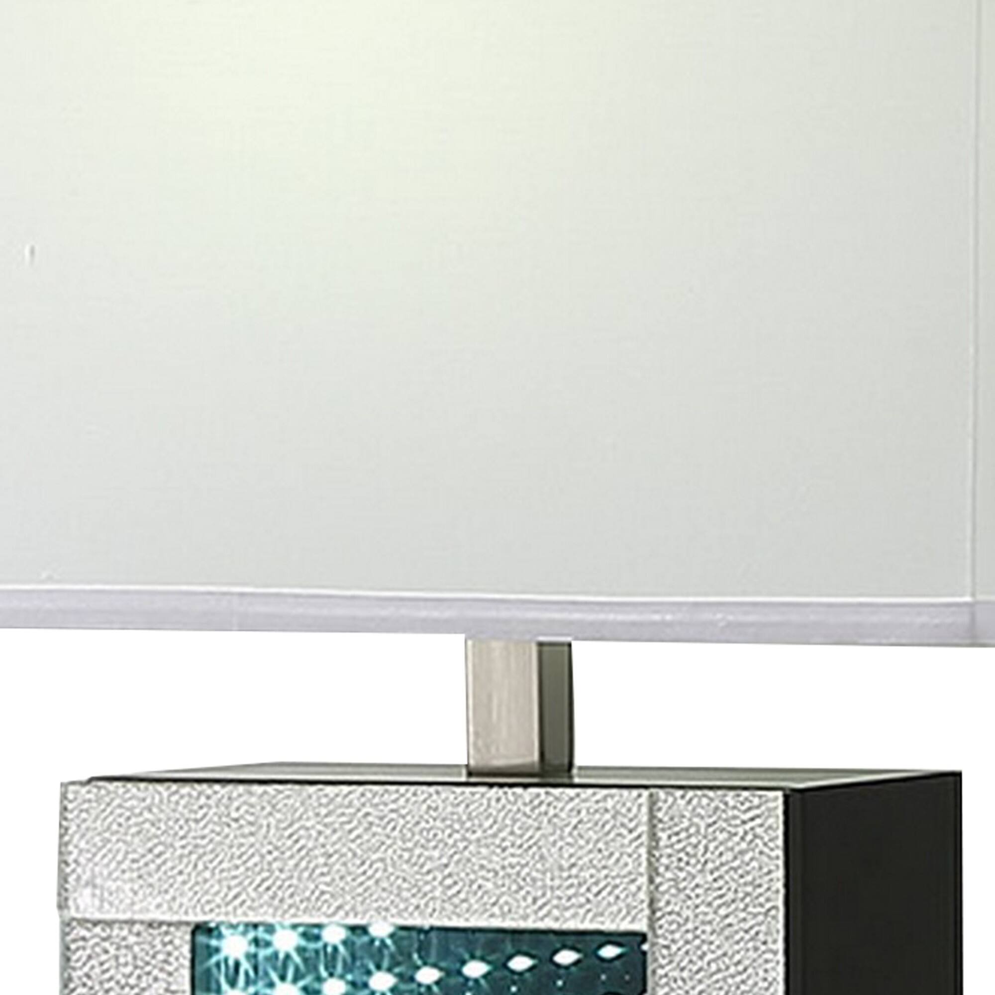 Left. Manhattan Lane - Ziva 27 Inch Table Lamp, LED Night Light, Rectangular Shade - Chrome, White.