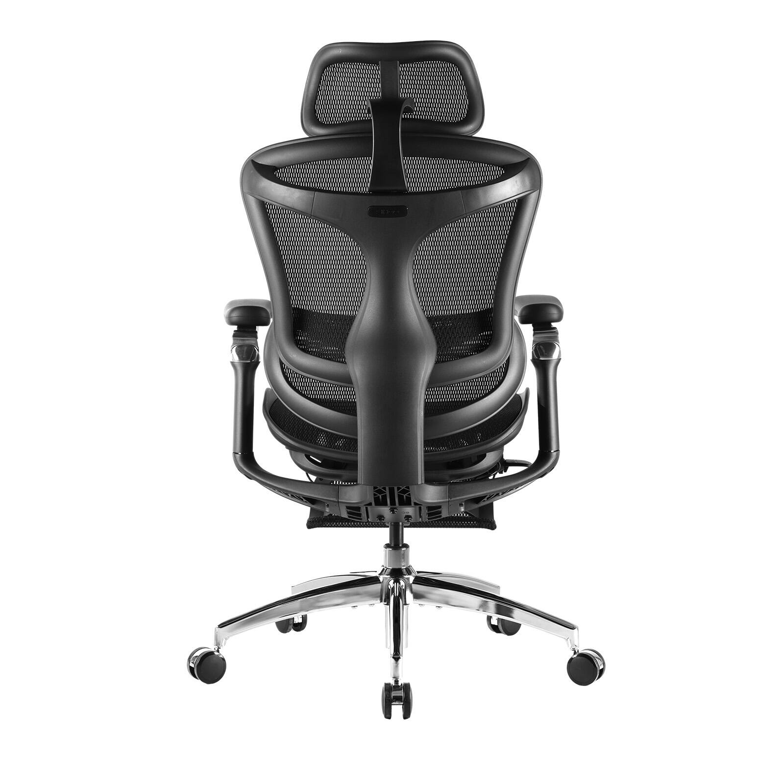 Back. SIHOO - C300 Computer Chair with Footrest，Gaming Chair with Soft 4D Armrests, Dynamic Lumbar Support and Swivel Office Chair - Basic - Black.