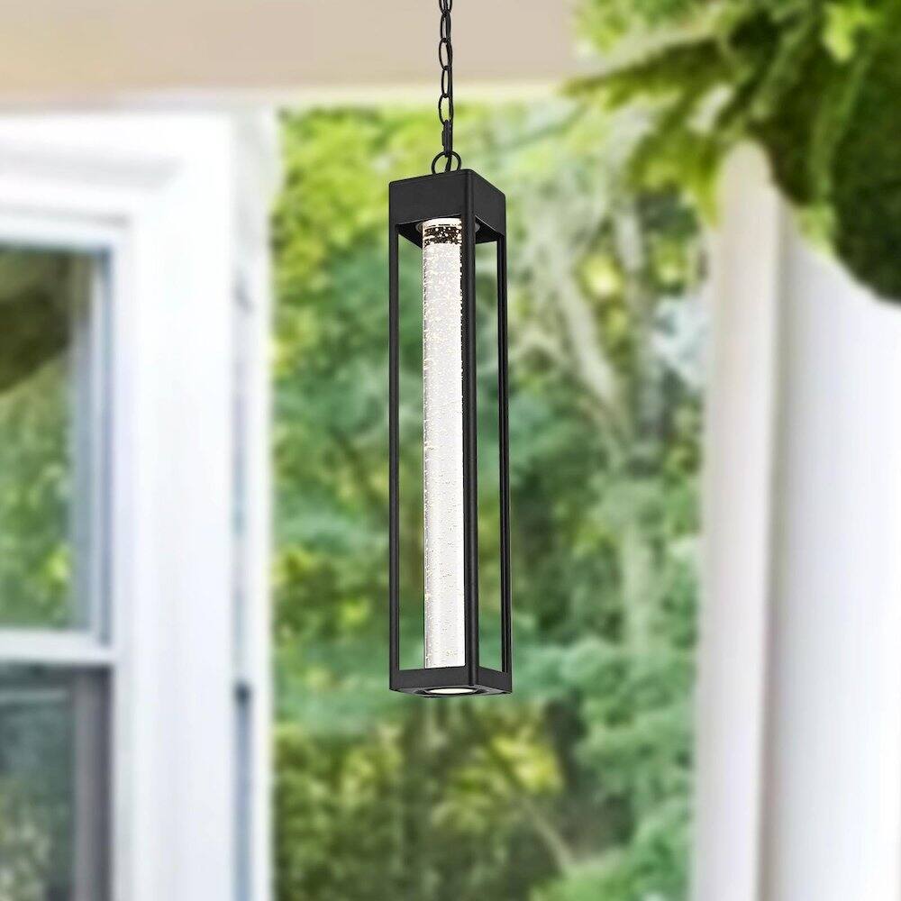 Alt View 5. Elegant Lighting - Amaris 23 inch LED Outdoor Pendant in Black - Black And Clear.