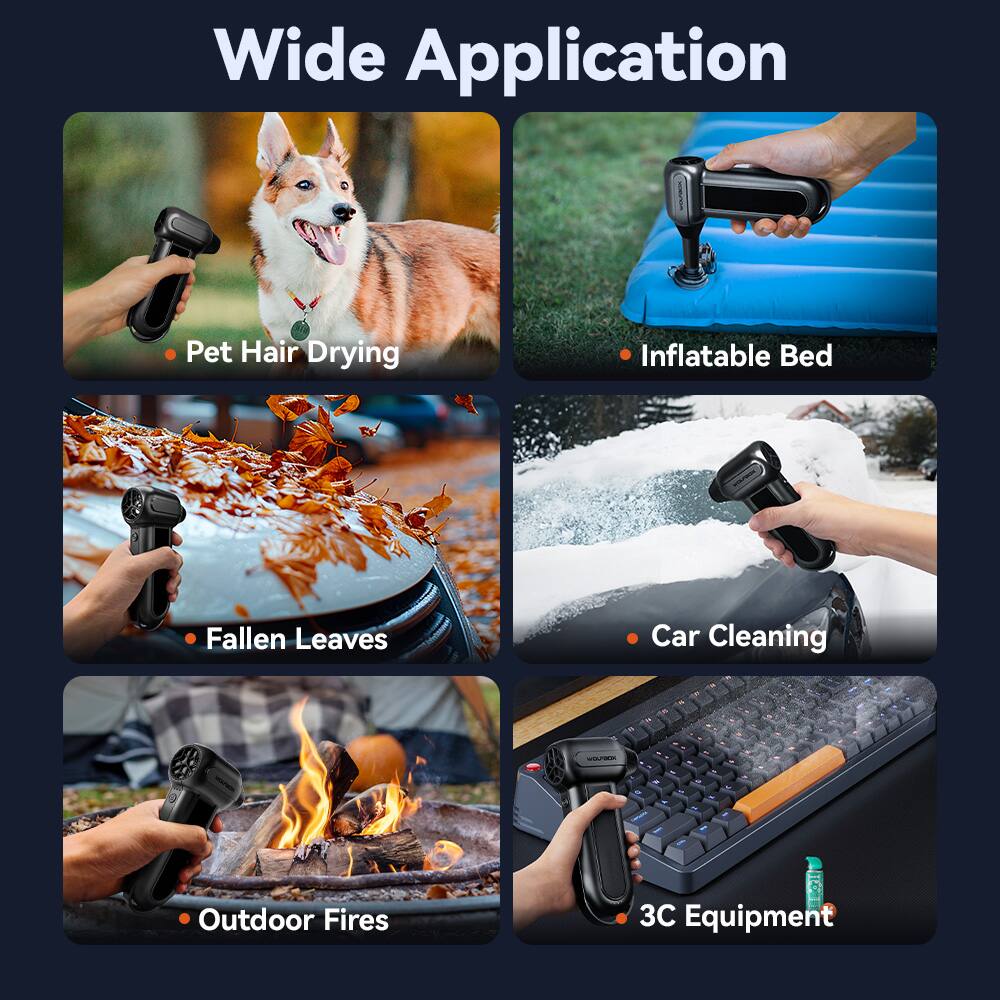 Wide Application

- Pet Hair Drying
- Inflatable Bed
- Fallen Leaves
- Car Cleaning
- Outdoor Fires
- 3C Equipment