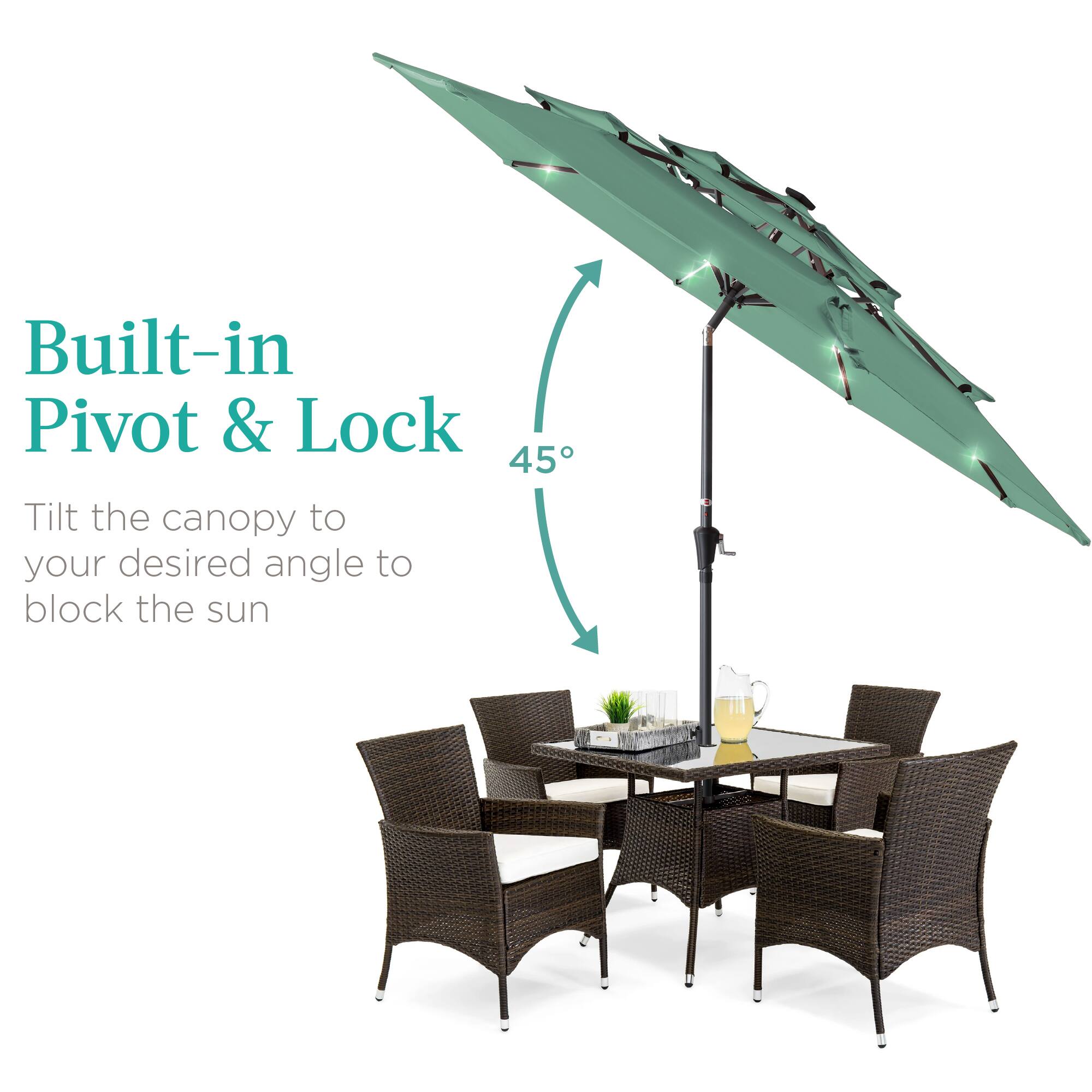 Built-in Pivot & Lock

Tilt the canopy to your desired angle to block the sun

45°