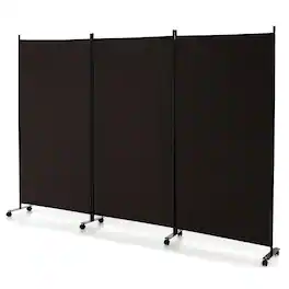 Costway - 3-Panel Folding Room Divider 6Ft Rolling Privacy Screen with Lockable Wheels - Brown