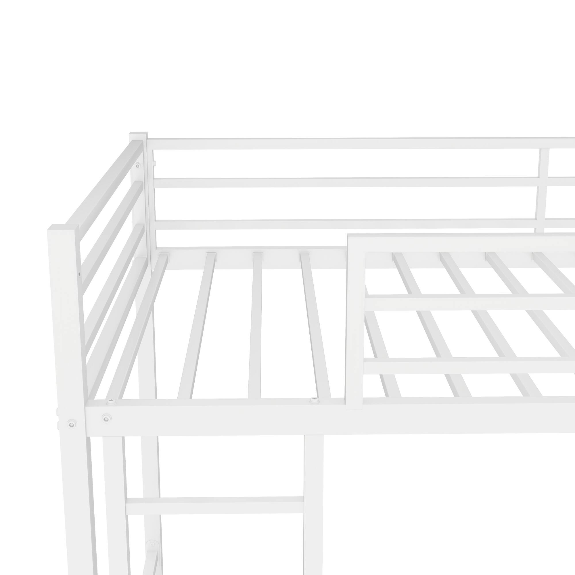 Alt View 6. GOODSILO - Sturdy Twin over Twin Metal Bunk Bed with Safety Guardrail and Convertible Design for Space-Saving Bedroom Solutions - White.