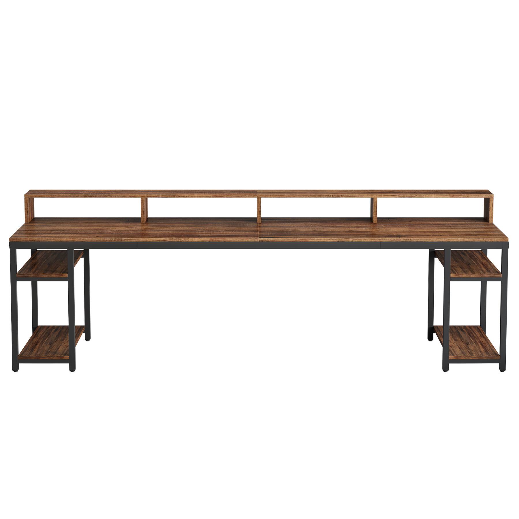 Angle. APRILSOUL - Double Computer Office Desk with Monitor Stand 78.74in Long Storage Shelves Large Gaming Study Table Workstation Brown - Brown+Black.