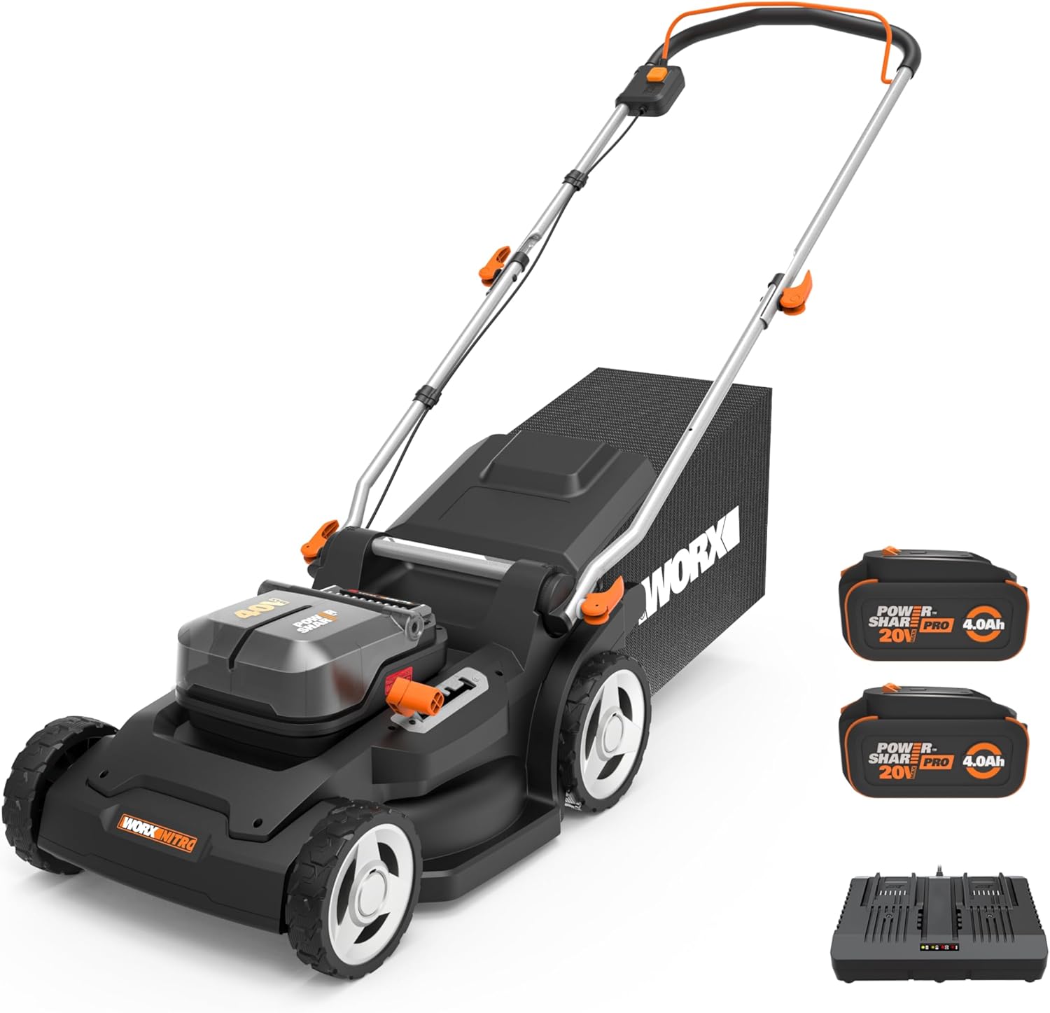 WORX - WG745 40V 17'' Cordless Push Lawn Mower (2 Batteries & Charger Included) - Black