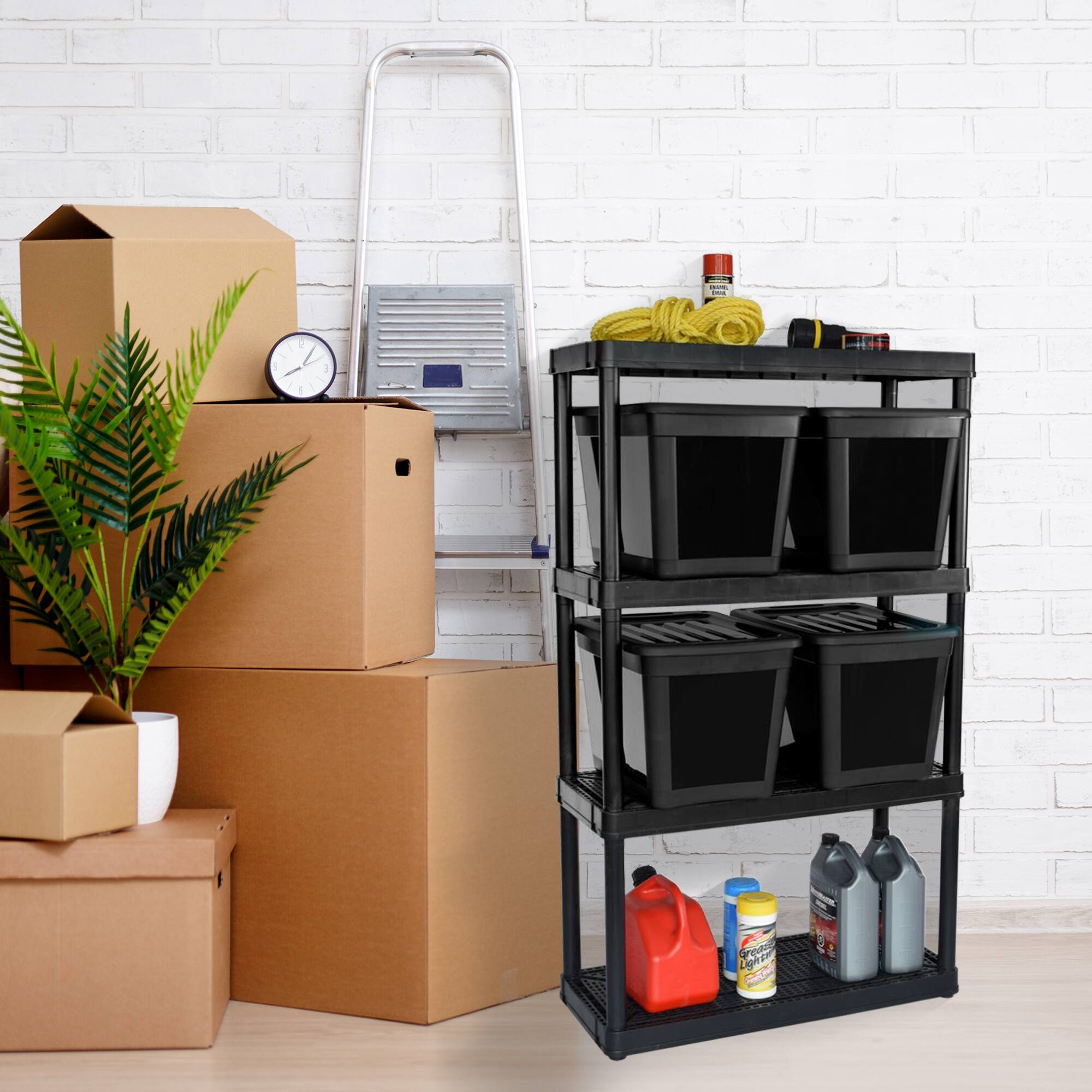 Alt View 2. Gracious Living - Gracious Living 4 Shelf Ventilated Garage Shelving Kit with 4 Bins & Lids, Black - Black.
