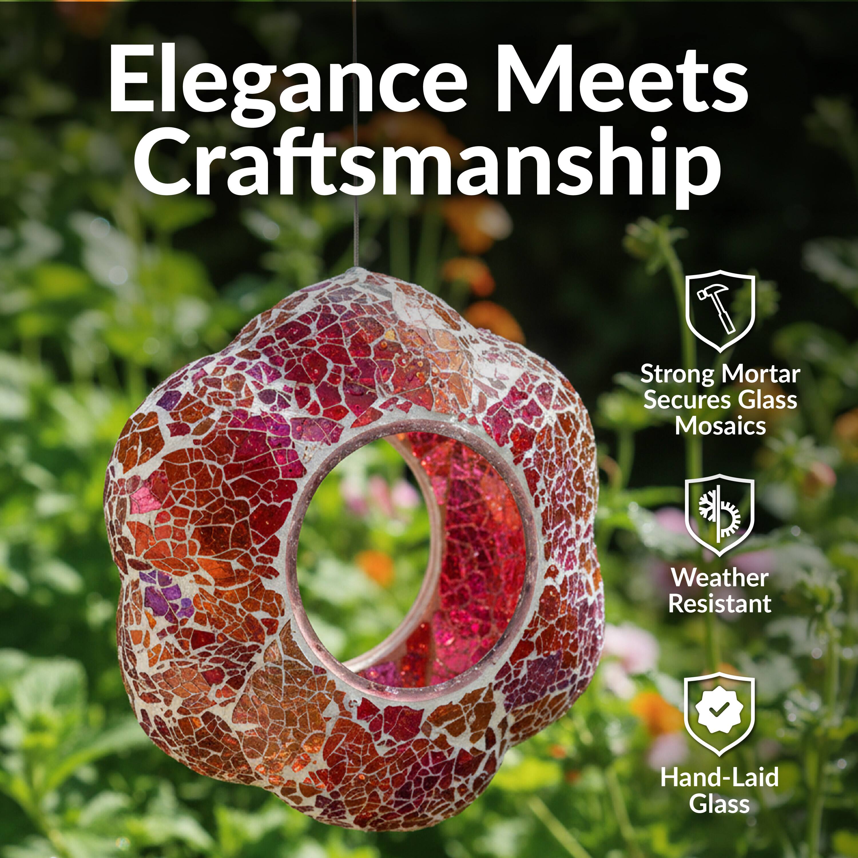 Elegance Meets Craftsmanship

- Strong Mortar Secures Glass Mosaics
- Weather Resistant
- Hand-Laid Glass