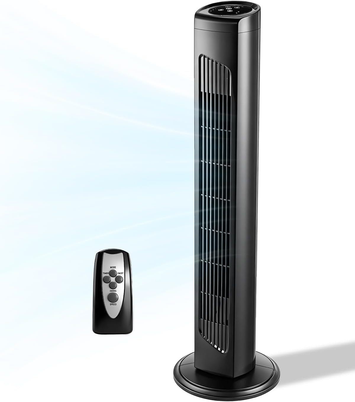 Alt View 1. Winado - 32 inch Bladeless Tower Fan, Portable Floor Fan with Remote Control, LED Display, Adjustable 90° Oscillating, 3 Speeds - Black.