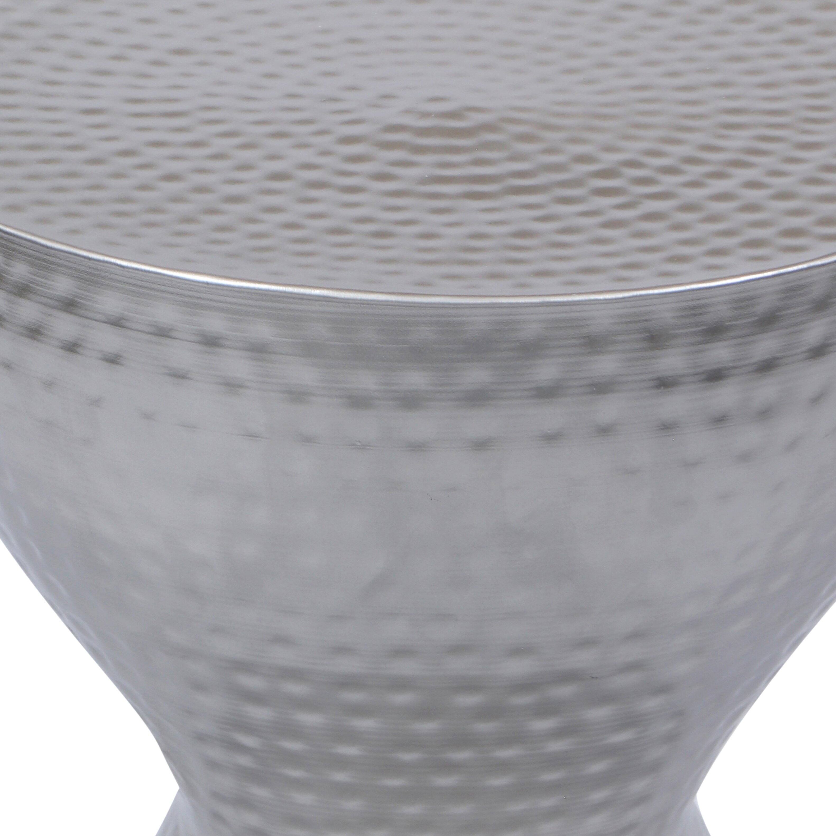 Alt View 2. Manhattan Lane - Industrial Style Hammered Texture Iron Stool with Hourglass Shaped Body - Silver.