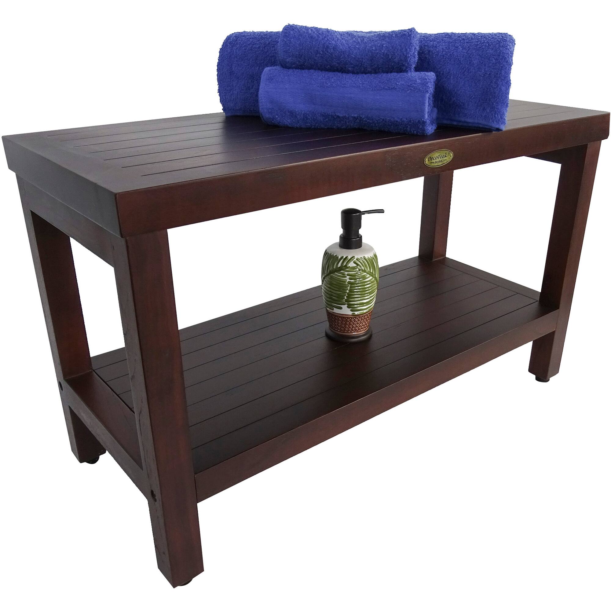 Back. DecoTeak - DecoTeak Eleganto 30" Teak Wood Shower Bench with Shelf in Woodland Brown Finish - Woodland Brown.