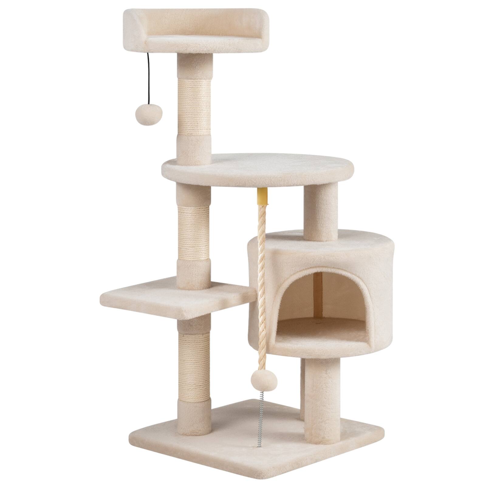 Alt View 9. Gymax - Gymax Cat Tree 36'' Cat Tower w/CondoTop Perch Sisal Scratching Posts & Hanging Rope Beige.