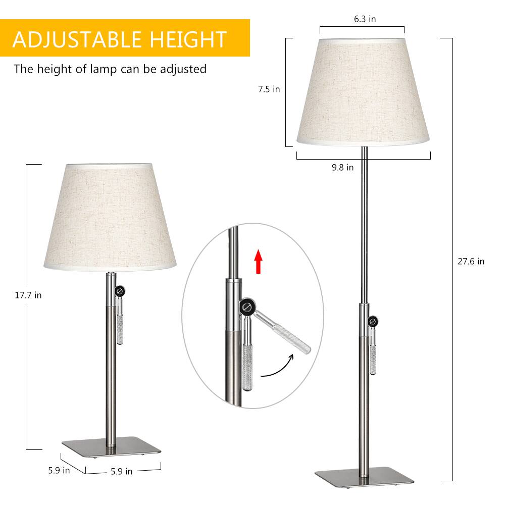 ADJUSTABLE HEIGHT

The height of the lamp can be adjusted

- 6.3 in
- 7.5 in
- 9.8 in
- 17.7 in
- 27.6 in
- 5.9 in (base width)
- 5.9 in (base width)