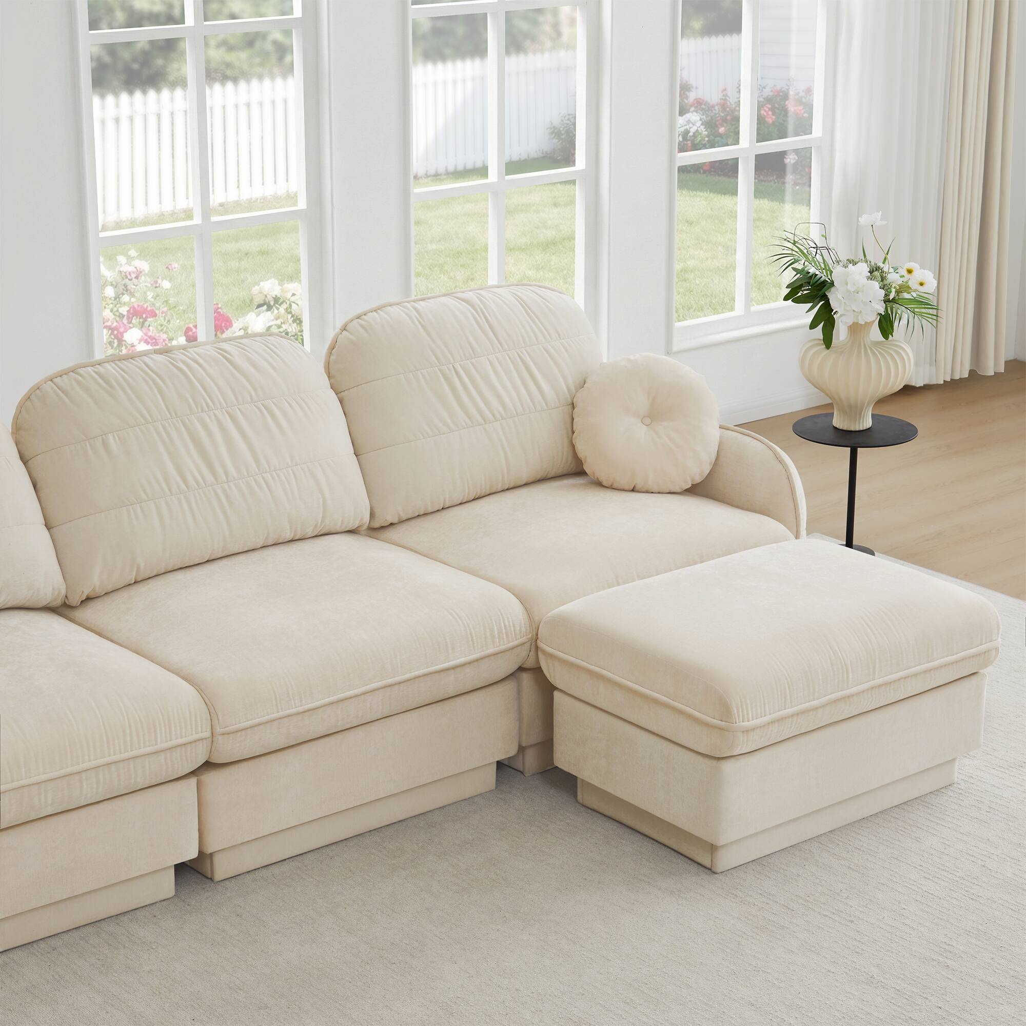 Alt View 6. LOVMOR - 105 inch Chenille Couch U Shaped Deep Seat Storage Ottoman Anti Slip For Living Room Apartment Lounge Plush TV - Cream Beige.