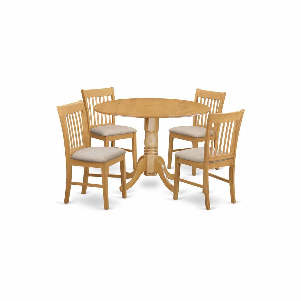 Back. East West Furniture - DLNO5-OAK-C 5 Pc small Kitchen Table set-round Kitchen Table and 4 Dining Chairs. - Oak.
