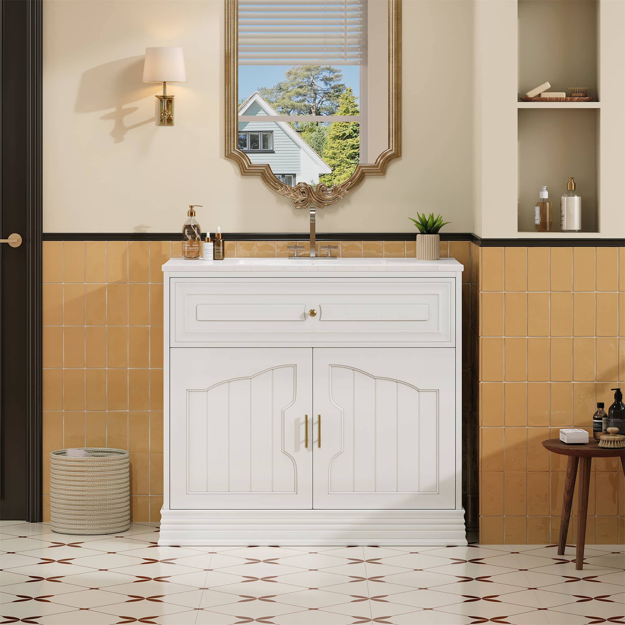 Tiramisubest - 36" Bathroom Vanity with Ceramic Sink, Bathroom Vanities Cabinet, Bathroom Storage Cabinet - White