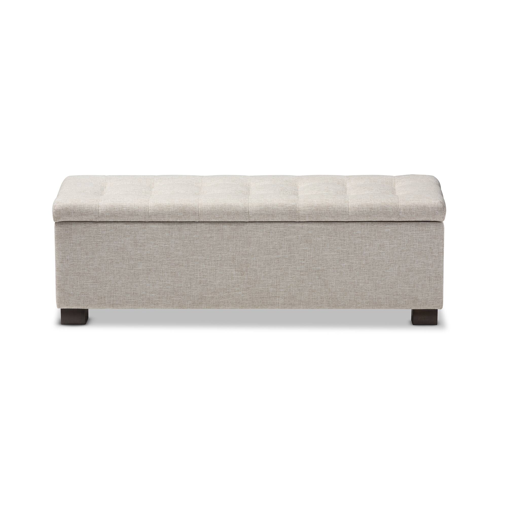 Left. Baxton Studio - Roanoke Modern and Contemporary Fabric Upholstered Grid-Tufting Storage Ottoman Bench - Beige.